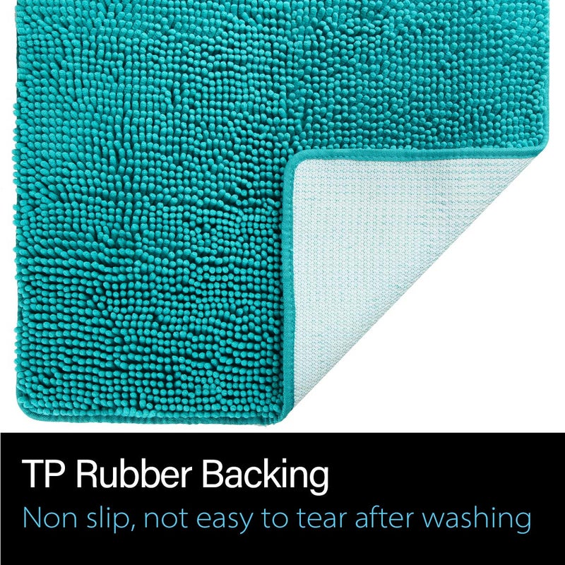 LOCHAS Luxury Bathroom Rug Shaggy Bath Mat 24 x 60 Inch, Washable Non Slip Bath Rugs for Bathroom Shower, Soft Plush Chenille Absorbent Carpets Mats, Teal Blue - Image 4